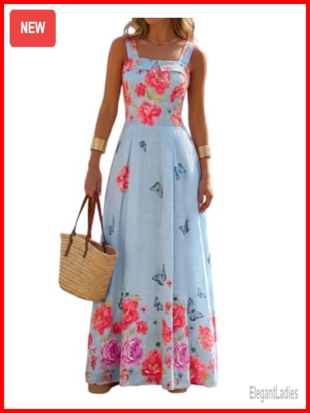 Viscose Polyamide Floral Maxi Dress Square Neck Spaghetti Strap Beach Sundress